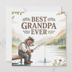 Best Grandpa Ever Fishing Bear Illustration Card