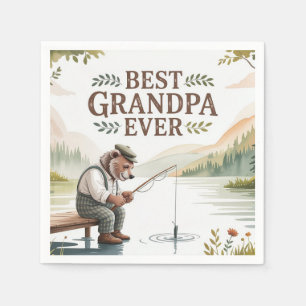 Best Grandpa Ever Fishing Bear Illustration Napkin