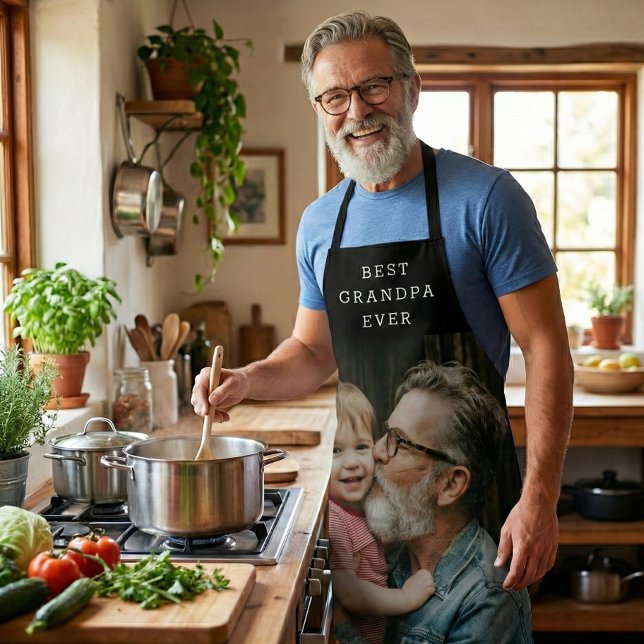 Best Grandpa Ever Full Photo Black Personalized  Apron (Creator Uploaded)