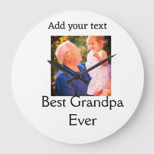 Best Grandpa ever grandfather photo name gifts tex Large Clock