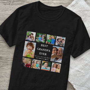 Best Grandpa Ever Grandkids 10 Photo Collage Black T-Shirt