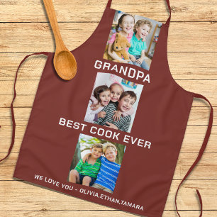 Best Grandpa Ever Grandkids 3 Photo Collage Maroon Apron