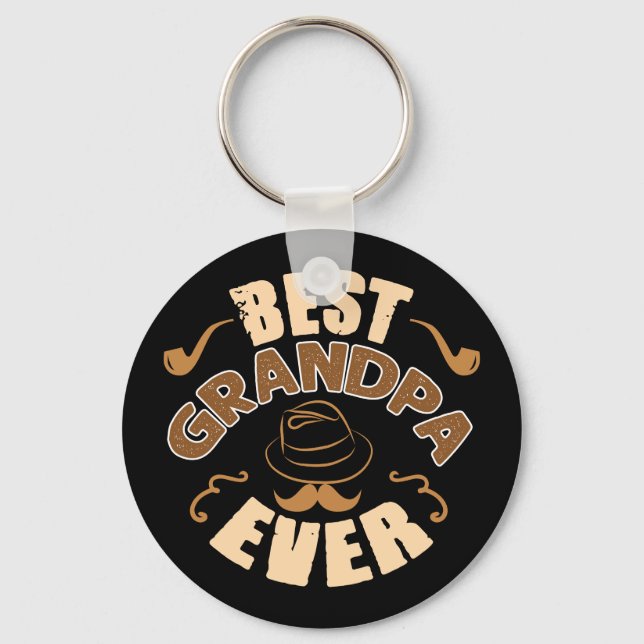 Best Grandpa Ever - Hat and Pipe Illustration Key Ring (Front)