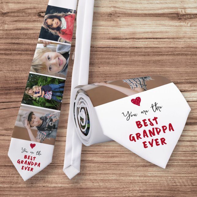 Best Grandpa Ever Heart 4 Photo Collage Tie (Creator Uploaded)