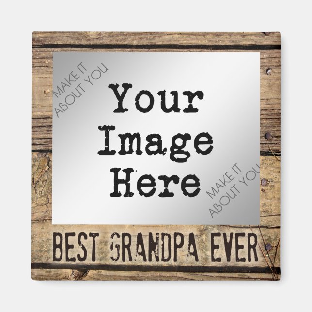 Best Grandpa Ever in Rustic Wood-Framed Photo Magnet (Front)