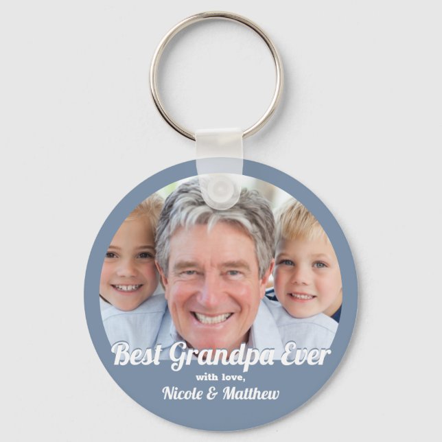 Best Grandpa Ever Modern Photo Keepsake Key Ring (Front)