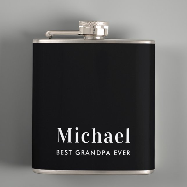 Best Grandpa Ever Monogram Black Hip Flask (Creator Uploaded)