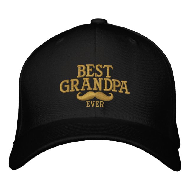 Best Grandpa Ever Moustache Embroidery Embroidered Hat (Front)