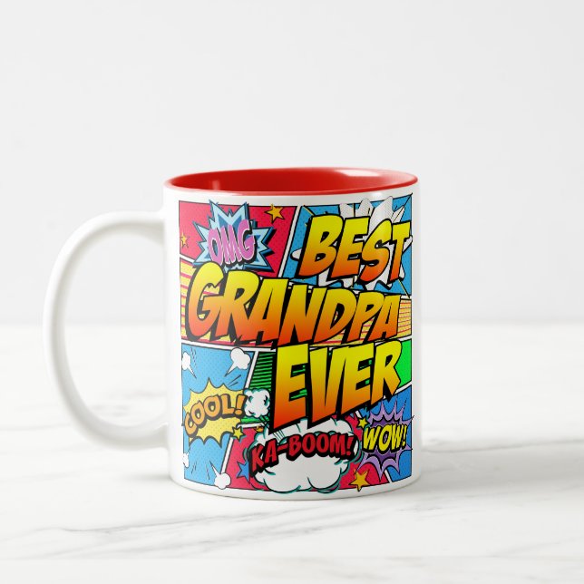 Best Grandpa Ever Personalise Comic Book Two-Tone Coffee Mug (Left)
