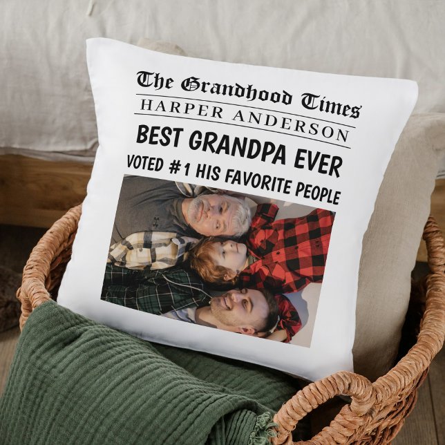 Best Grandpa Ever Personalised Newspaper Headline  Cushion (Creator Uploaded)