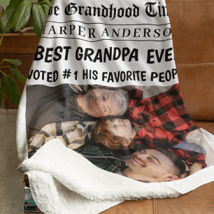 Best Grandpa Ever Personalised Newspaper Photo  Sherpa Blanket