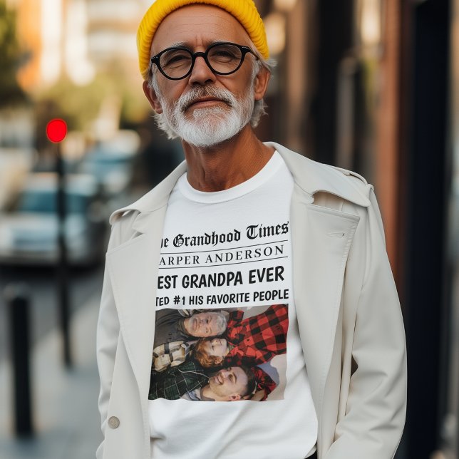 Best Grandpa Ever Personalised Newspaper Photo  T-Shirt (Creator Uploaded)