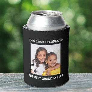 Best Grandpa Ever Personalised Photo Black Can Cooler