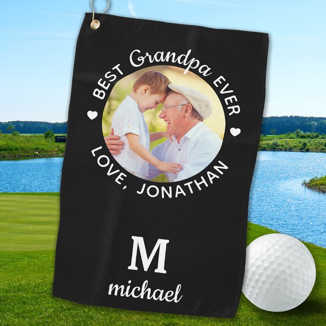 Best Grandpa Ever Personalized Monogram Name Photo Golf Towel (Creator Uploaded)