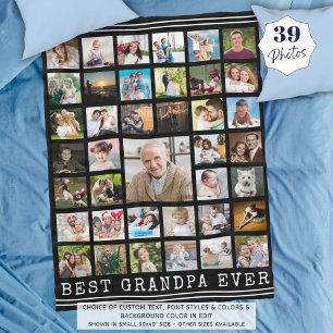 BEST GRANDPA EVER Photo Collage Black Fleece Blanket