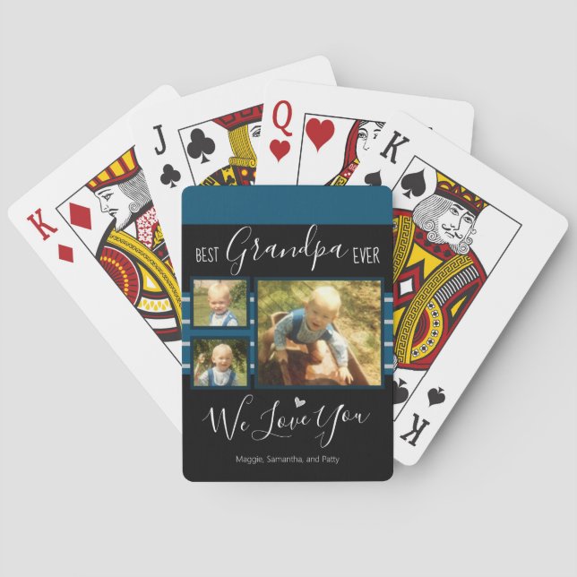 Best Grandpa Ever Photo Collage Custom Name Playing Cards (Back)