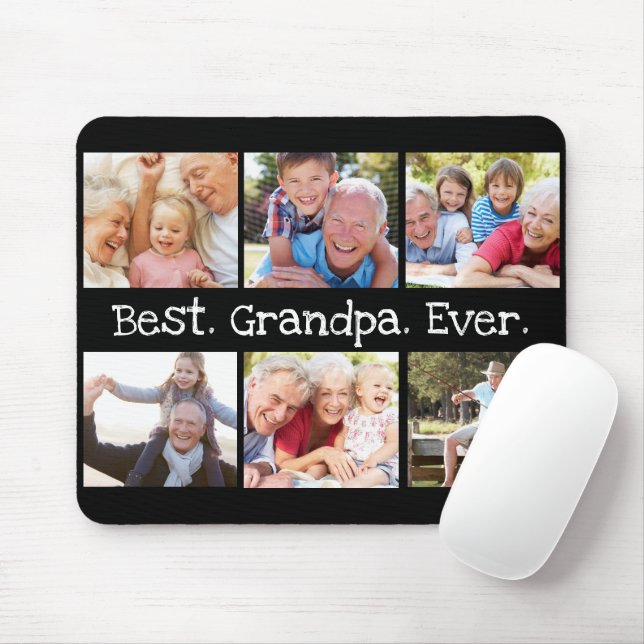 Best Grandpa Ever Photo Collage in Black Modern Mouse Pad (With Mouse)