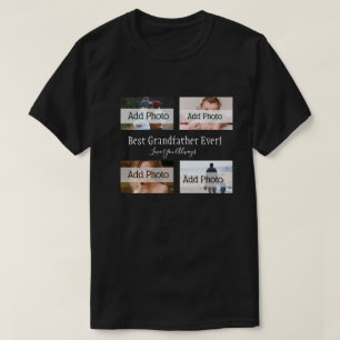 Best Grandpa Ever Photo Collage White Script Black T-Shirt
