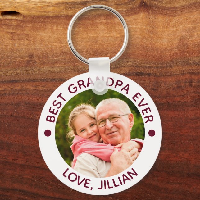 BEST GRANDPA EVER Photo Personalised Maroon Key Ring (Front)
