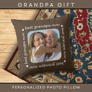 Best Grandpa Ever Photo Typography Frame Brown Cushion