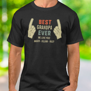 Best Grandpa Ever Pointing Finger Grand Kids Names T-Shirt