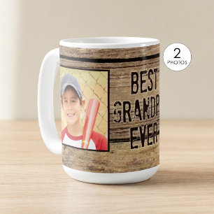 Best Grandpa Ever Rustic Wood 2 Photos Coffee Mug