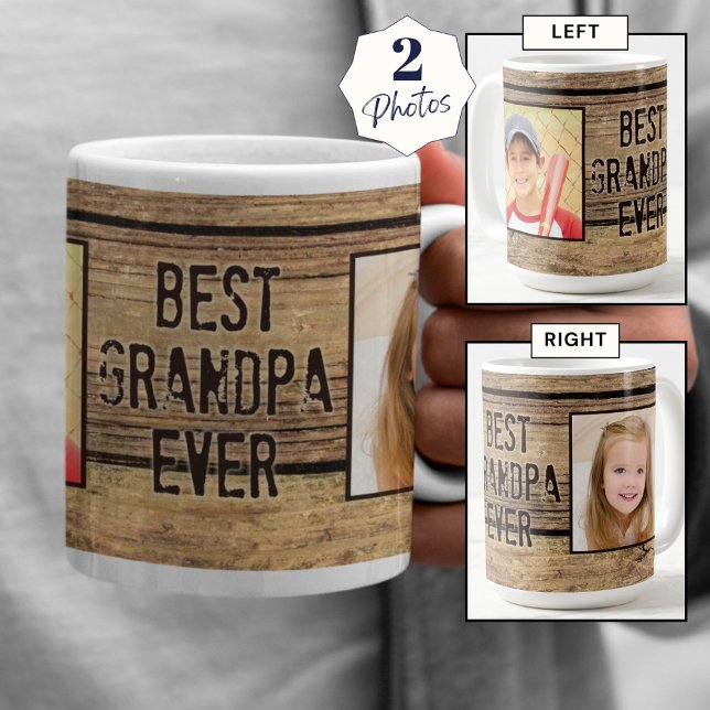 Best Grandpa Ever Rustic Wood 2 Photos Coffee Mug (Creator Uploaded)