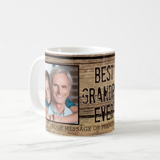 BEST GRANDPA EVER Rustic Wood Two Photos Coffee Mug (Front Left)