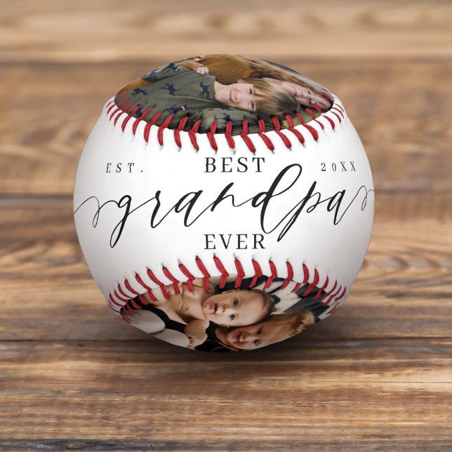 Best Grandpa Ever Script Fathers Day Photo Collage Baseball (Creator Uploaded)