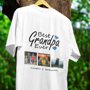 Best Grandpa Ever Script Name 3 Photo Collage Gift T-Shirt