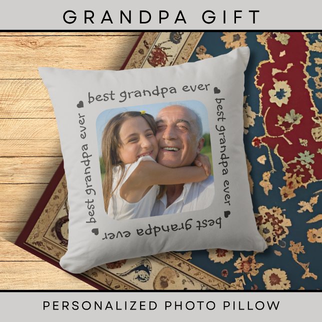 Best Grandpa Ever Typography Photo Frame Grey Cushion (Creator Uploaded)