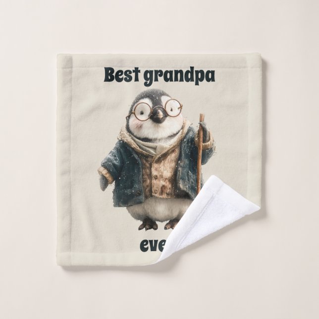 Best Grandpa Ever Winter Penguin Bath Towel Set (Wash Cloth)