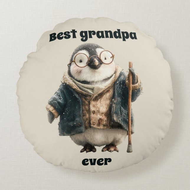 Best Grandpa Ever Winter Penguin Round Cushion (Front)