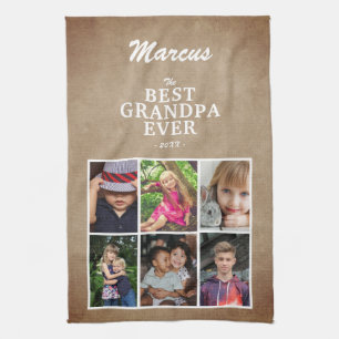 Best Grandpa Family Keepsake 6 Photo Collage  Tea Towel