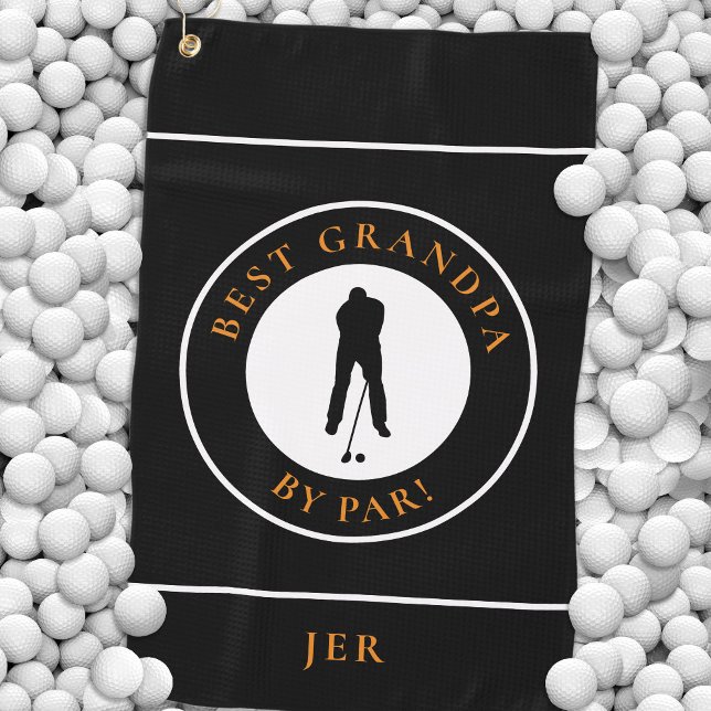 Best Grandpa Golfer Monogram Sports Black Golf Towel (Creator Uploaded)