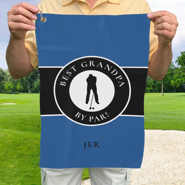 Best Grandpa Golfer Monogrammed Sports Black Blue Golf Towel (Creator Uploaded)