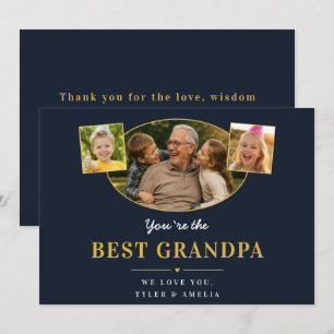 Best Grandpa Grandfather Greeting 3 Photo Holiday Card