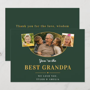 Best Grandpa Grandfather Greeting 3 Photo Holiday Card