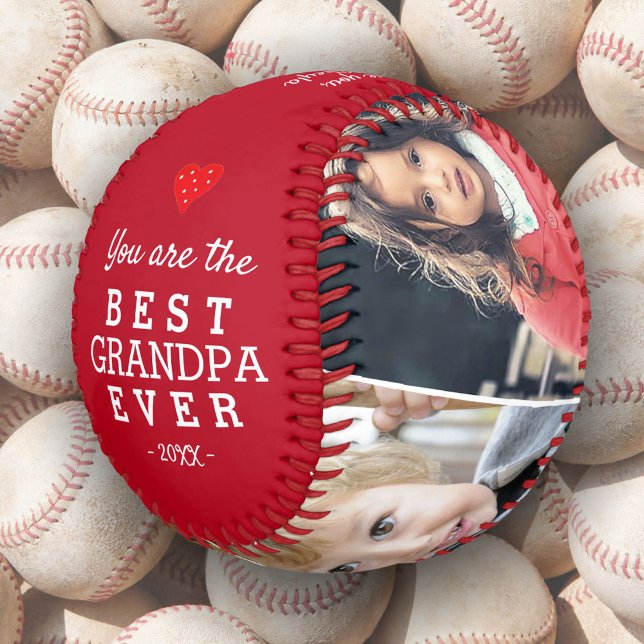 Best Grandpa Heart 4 Photo Collage Baseball (Creator Uploaded)