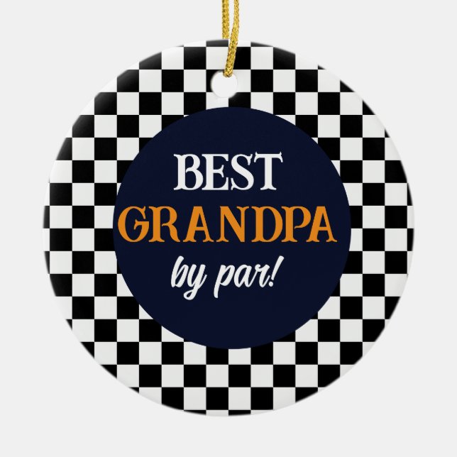 Best Grandpa Modern Check Ceramic Ornament (Front)