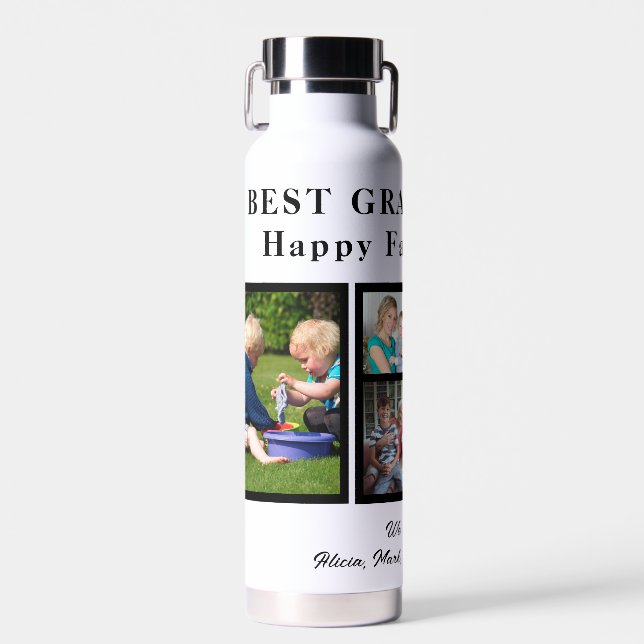 Best grandpa modern photo collage typography water bottle (Front)