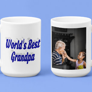 Best Grandpa photo blue text Large Coffee Mug