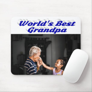 Best Grandpa photo blue text Mouse Pad