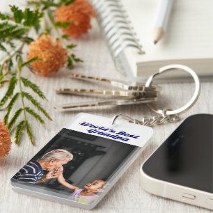 Best Grandpa photo dark blue text Key Ring
