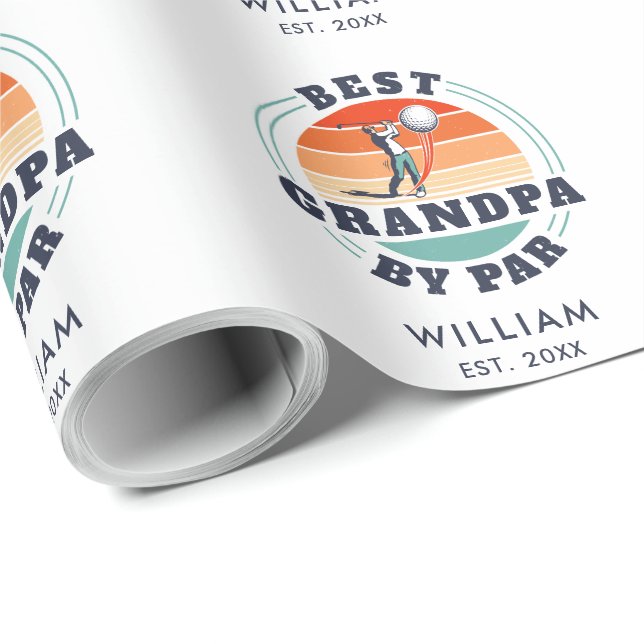 Best Grandpa Retired Golfing Dad Retro Custom Wrapping Paper (Roll Corner)