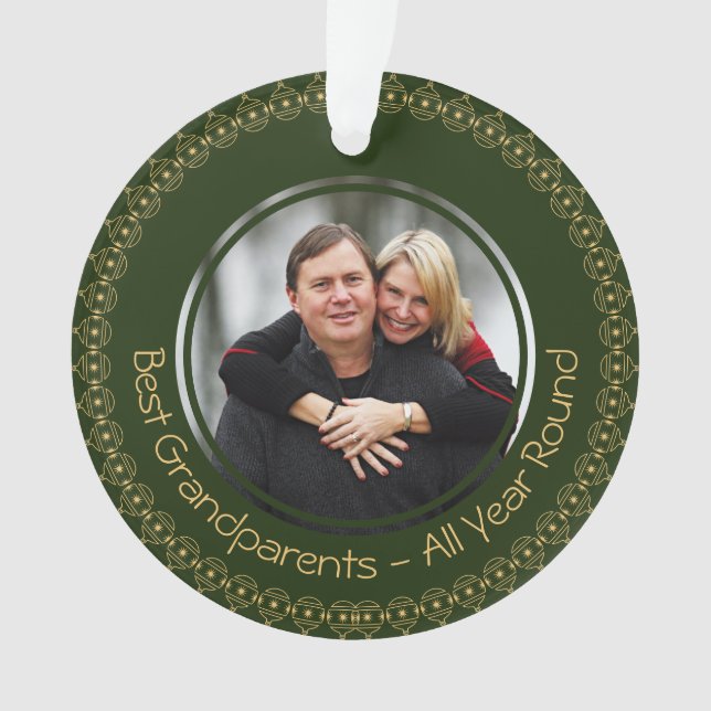 BEST GRANDPARENTS Custom PHOTO Green | Christmas Ornament (Front)