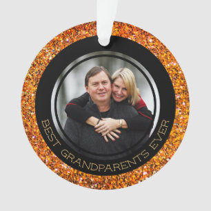 BEST GRANDPARENTS EVER Orange Glitter   Christmas Ornament