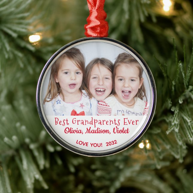 Best Grandparents Ever Personalise Photo Christmas Metal Ornament (Tree)