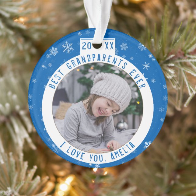Best Grandparents Snowflake Blue Keepsake Photo Ornament (Tree)