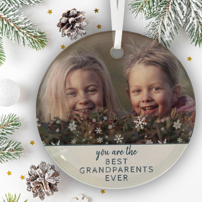 Best Grandparents Snowflakes Keepsake Photo Glass Tree Decoration (Creator Uploaded)